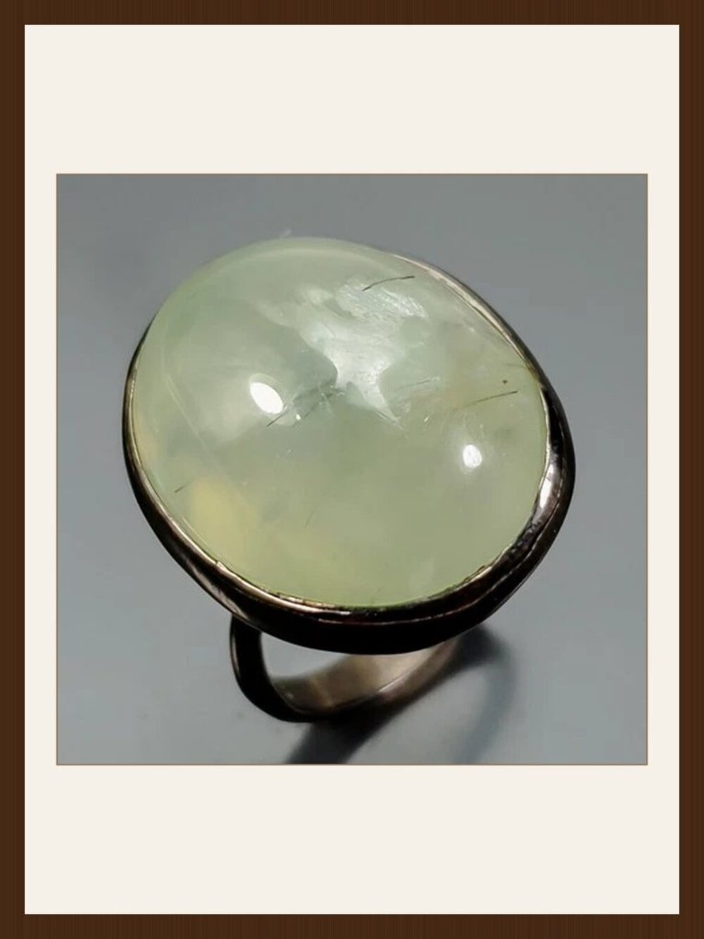 Ring 30CT Prehnite Cabachon 925 Size 8